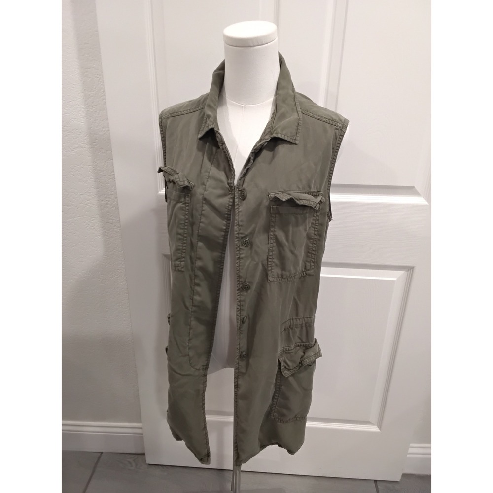 Buffalo David Bitton Olive Green Utility Cargo Vest‎ Lyocell Size Medium